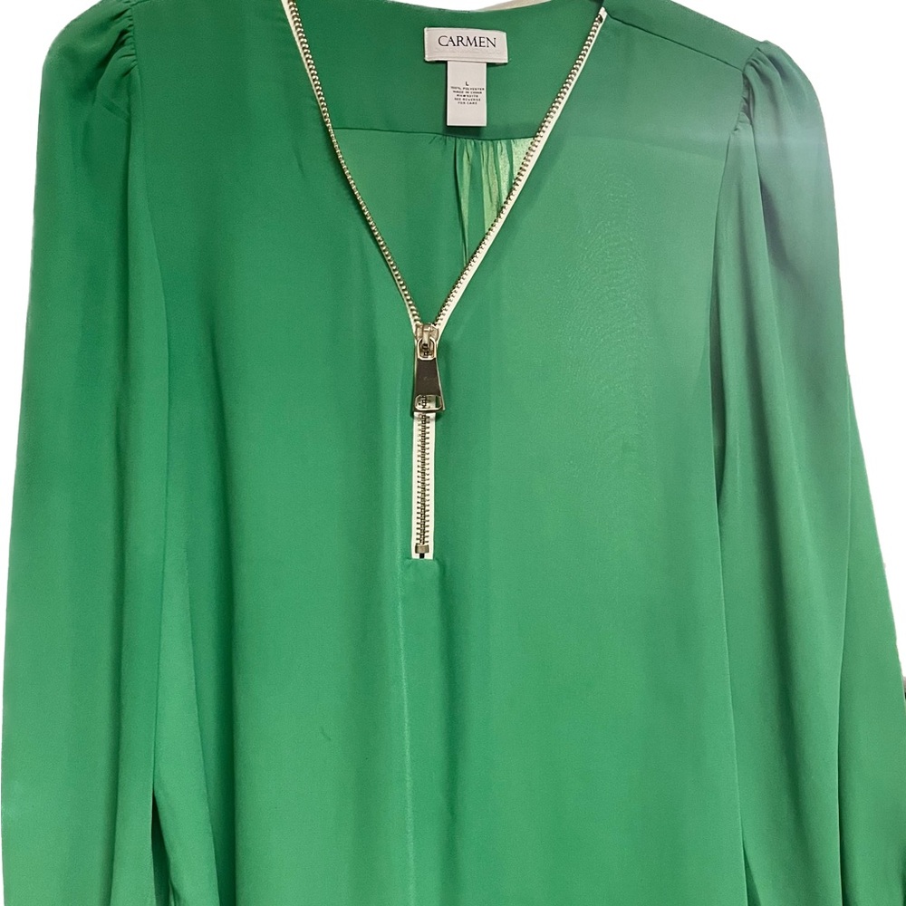 Stylish Green Zipper Blouse